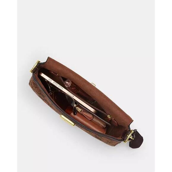 NWT Coach Etta Small Flap Shoulder Bag in Signature Chenille CCV65 Gold - Picture 13 of 15